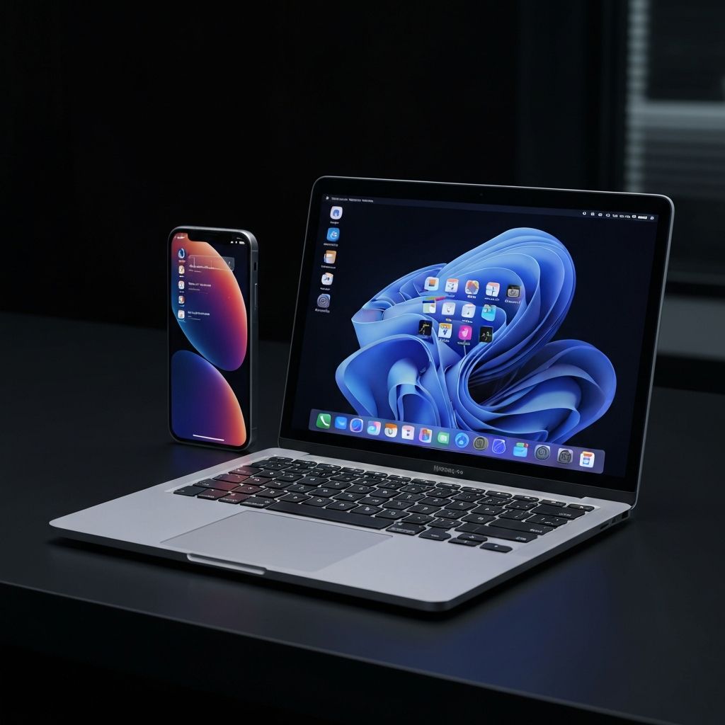 MacBook and iPhone showing MacAgent screen sharing